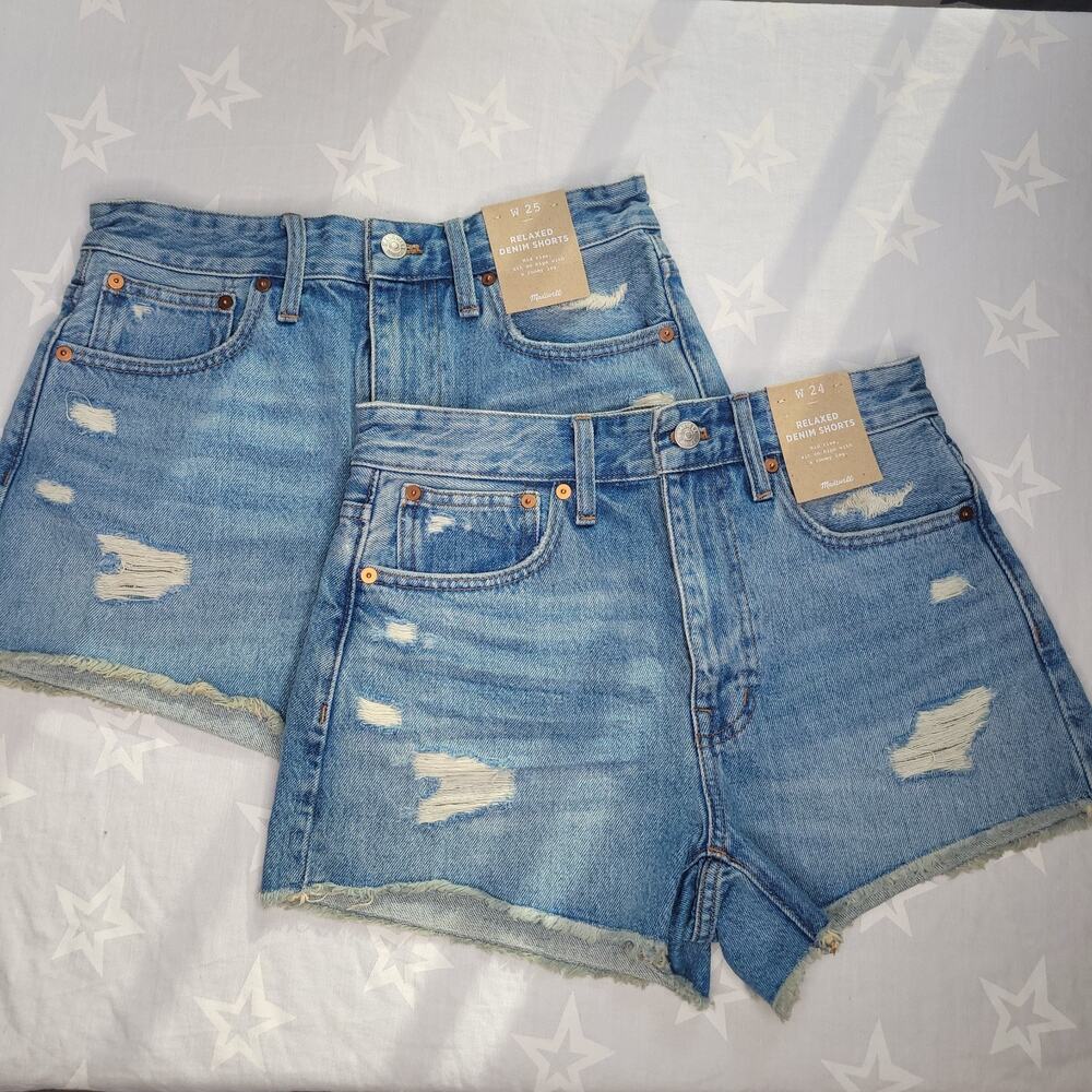 Bundle MADEWELL Relaxed Denim Shorts Women's 24 And 25 Distressed Midrise NWT